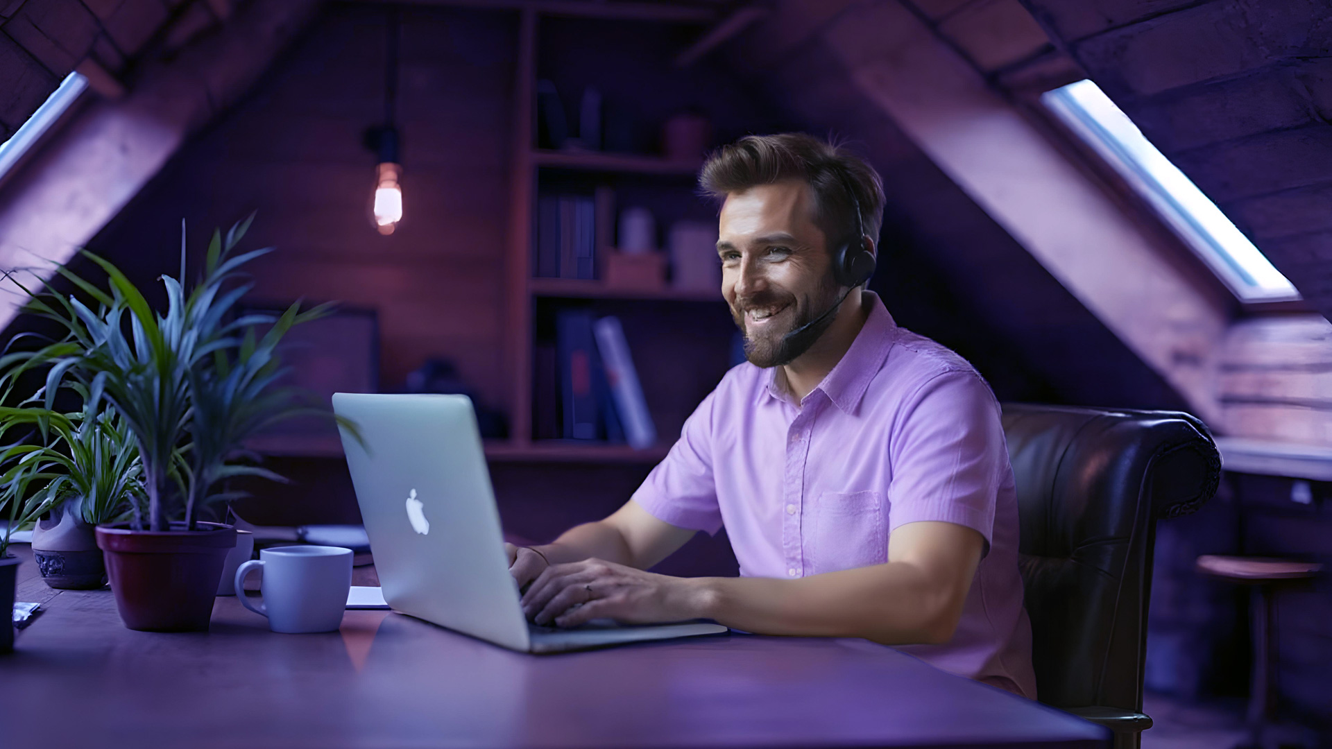 Responsable de plataforma de contact center con inteligencia artificial para atención al cliente trabajando en remoto desde casa